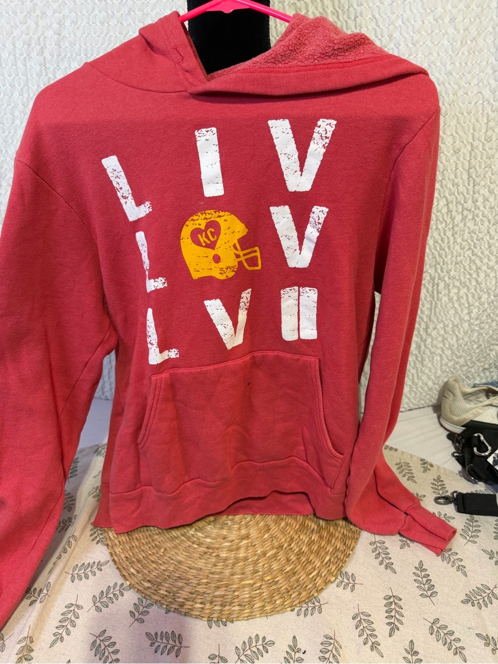 Bella Canvas Red Hooded Pullover with Yellow Helmet Graphic chiefs